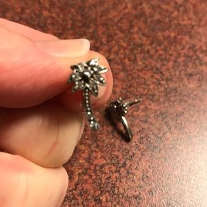 Silver palm tree stud earrings with clear stones